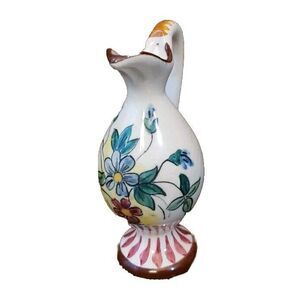 Miniature Pitcher Italy Ceramic Hand Painted Pottery Vase Cruet Flowers Floral